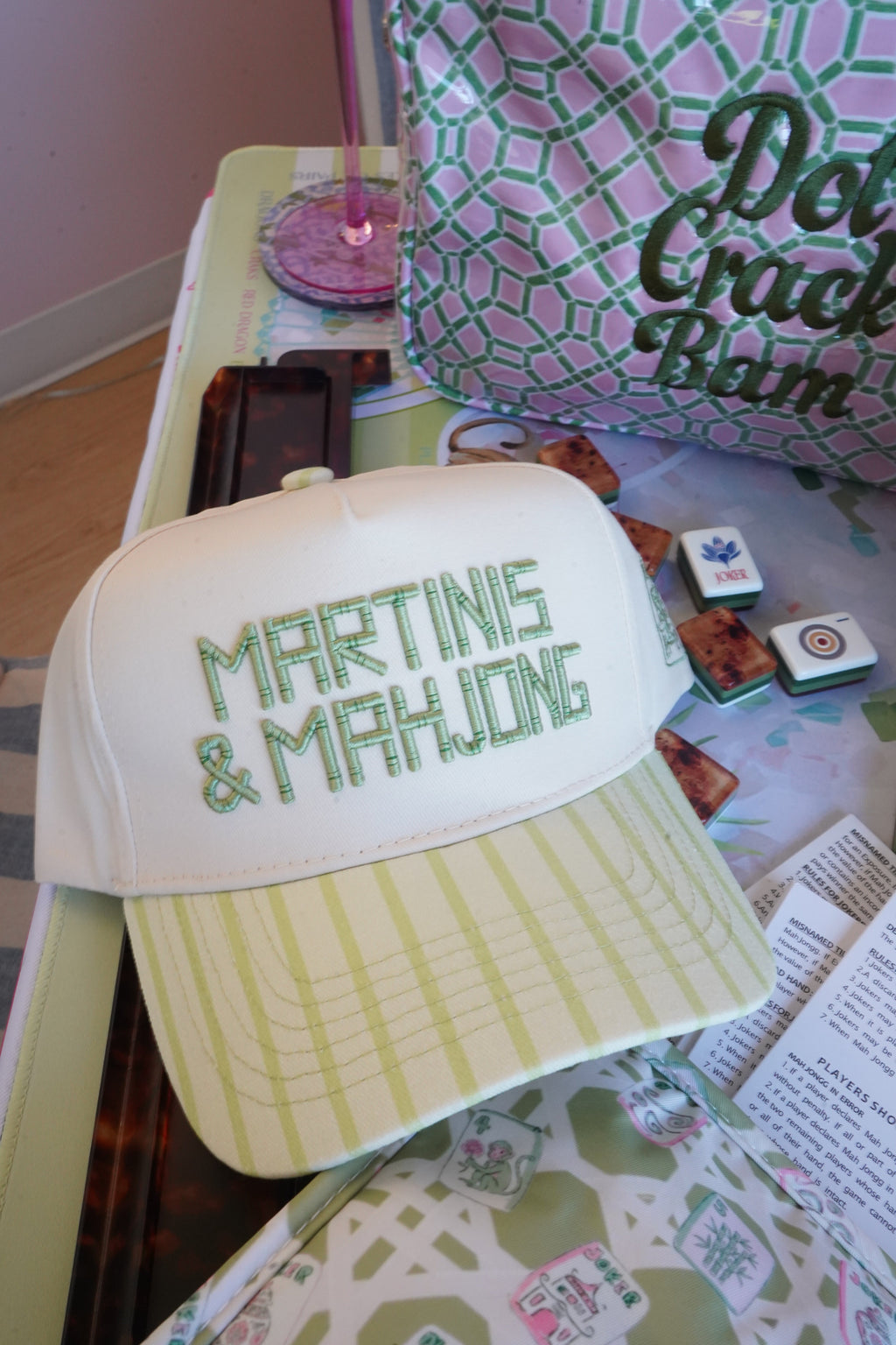Martinis and Mahjong - Green Stripe Trucker Hat