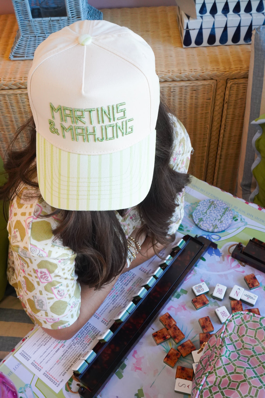 Martinis and Mahjong - Green Stripe Trucker Hat