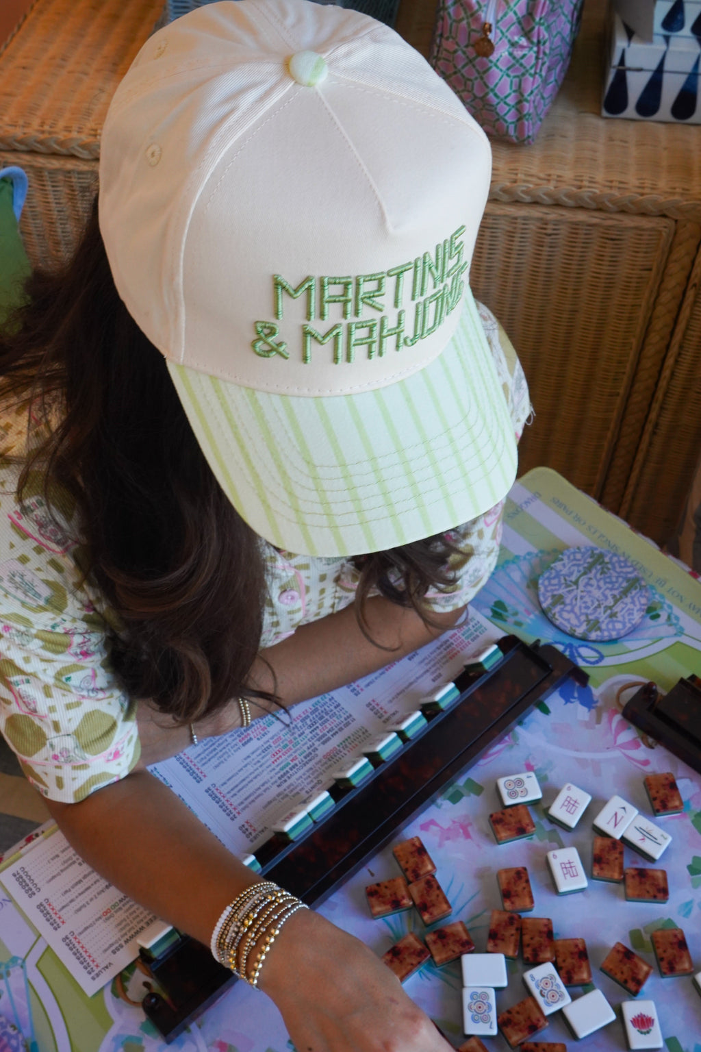 Martinis and Mahjong - Green Stripe Trucker Hat