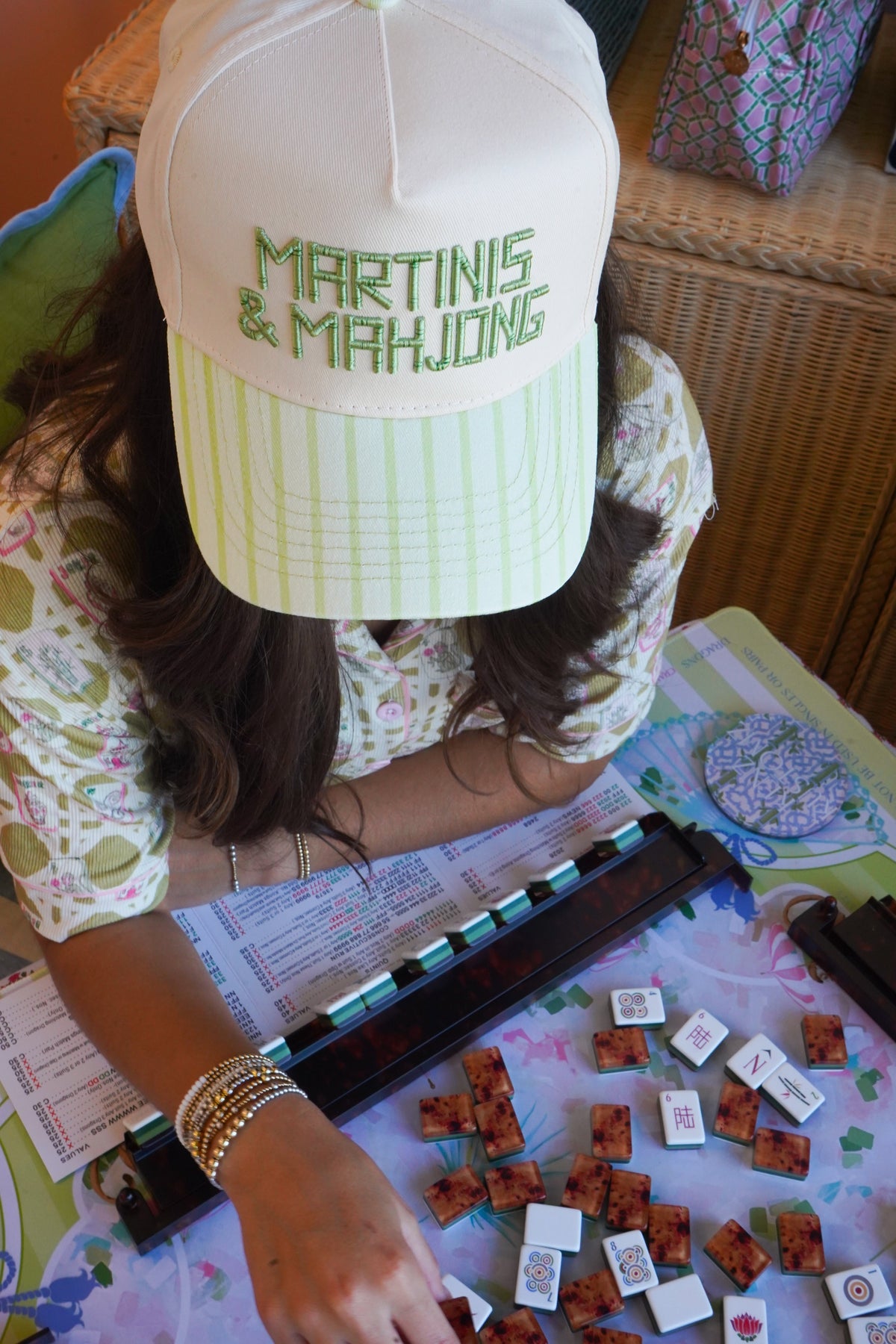 Martinis and Mahjong - Green Stripe Trucker Hat