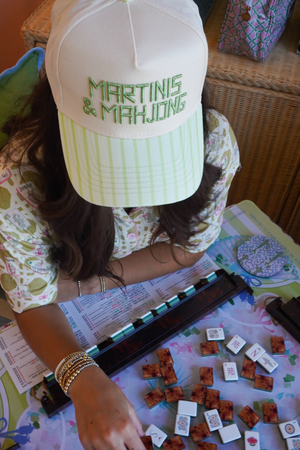 Martinis and Mahjong - Green Stripe Trucker Hat