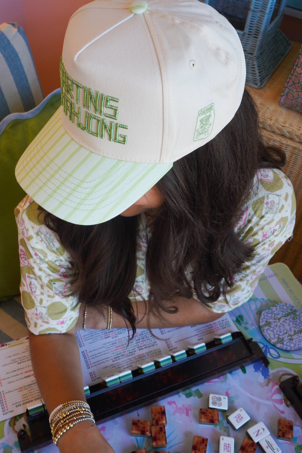 Martinis and Mahjong - Green Stripe Trucker Hat