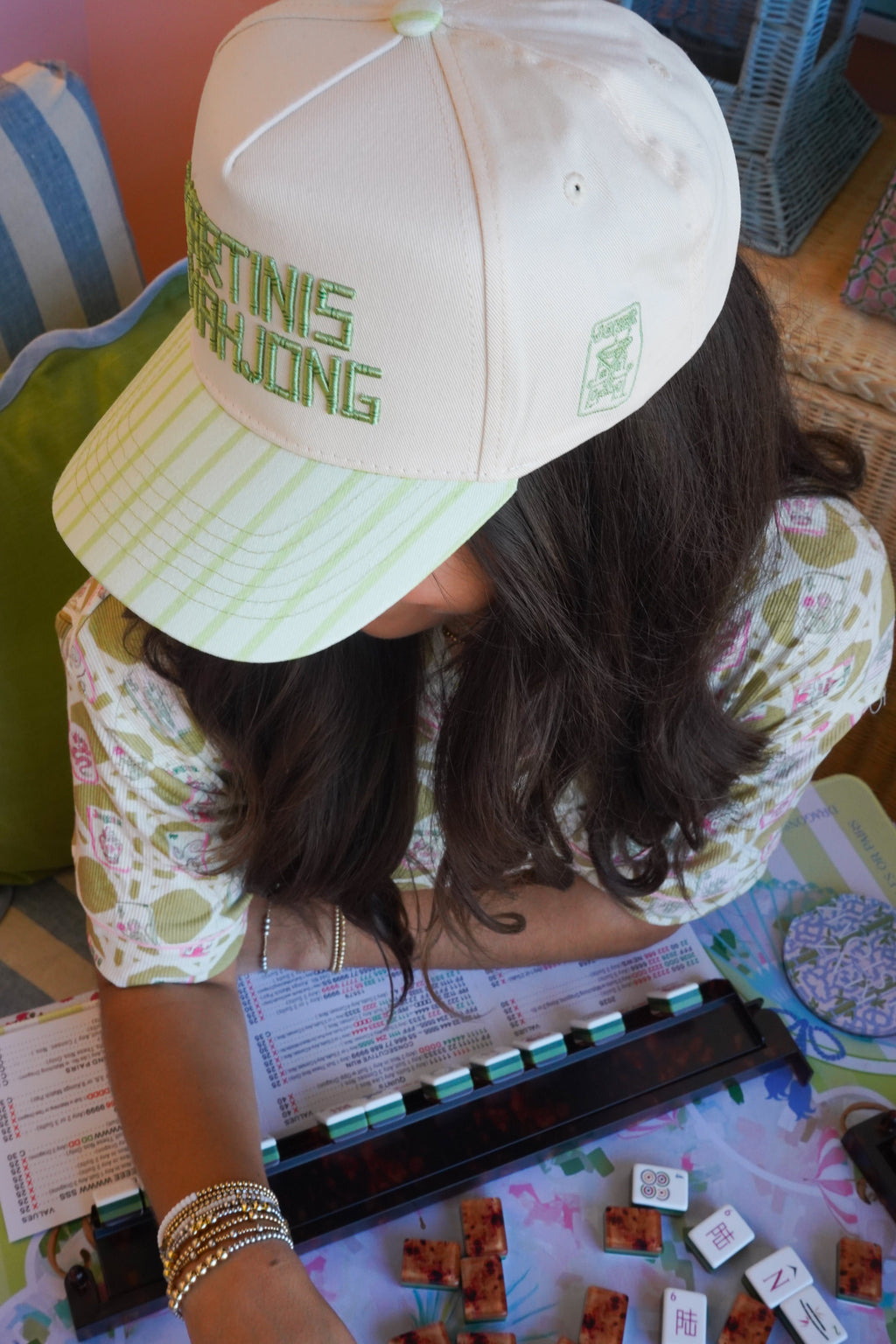 Martinis and Mahjong - Green Stripe Trucker Hat