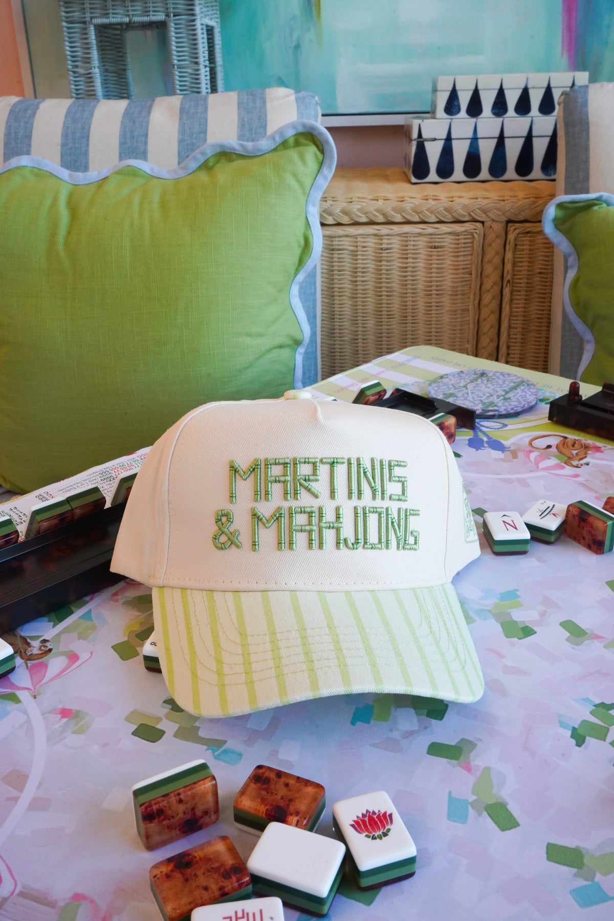 Martinis and Mahjong - Green Stripe Trucker Hat