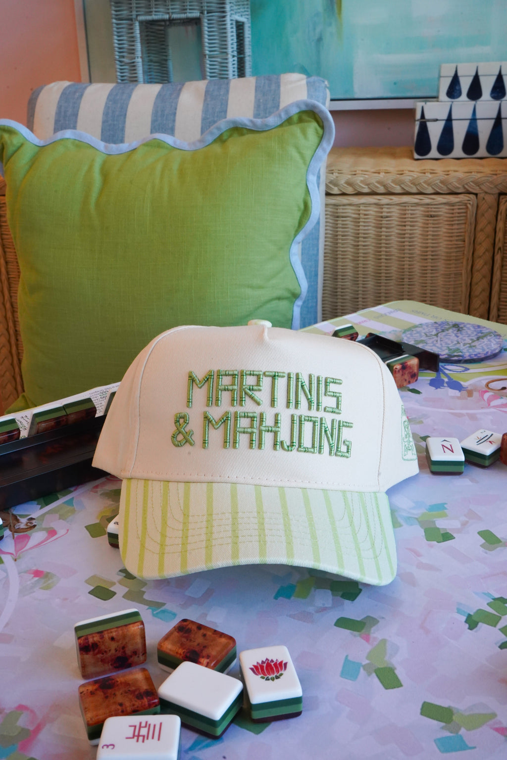 Martinis and Mahjong - Green Stripe Trucker Hat