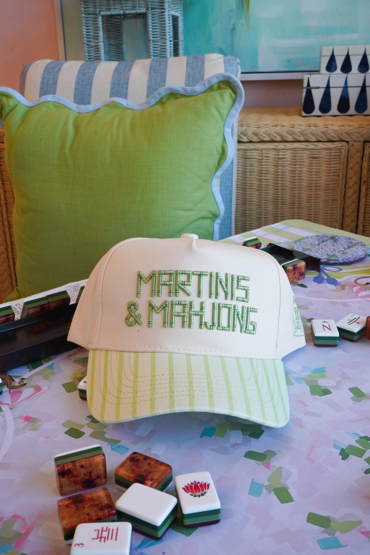 Martinis and Mahjong - Green Stripe Trucker Hat