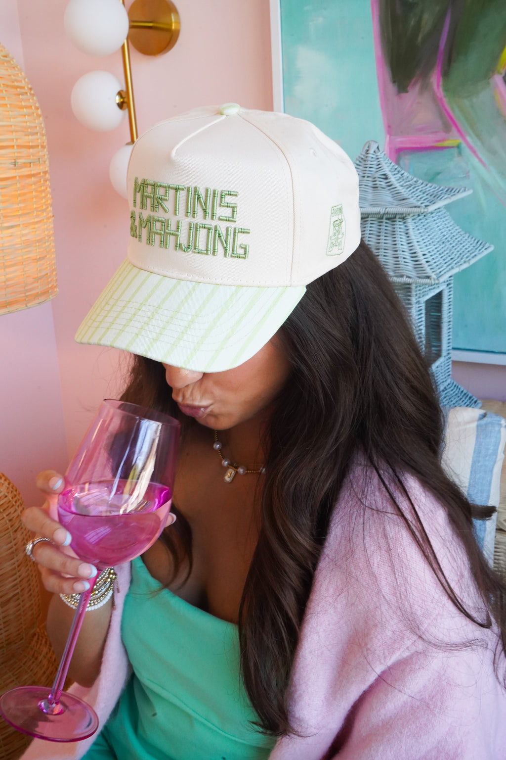 Martinis and Mahjong - Green Stripe Trucker Hat