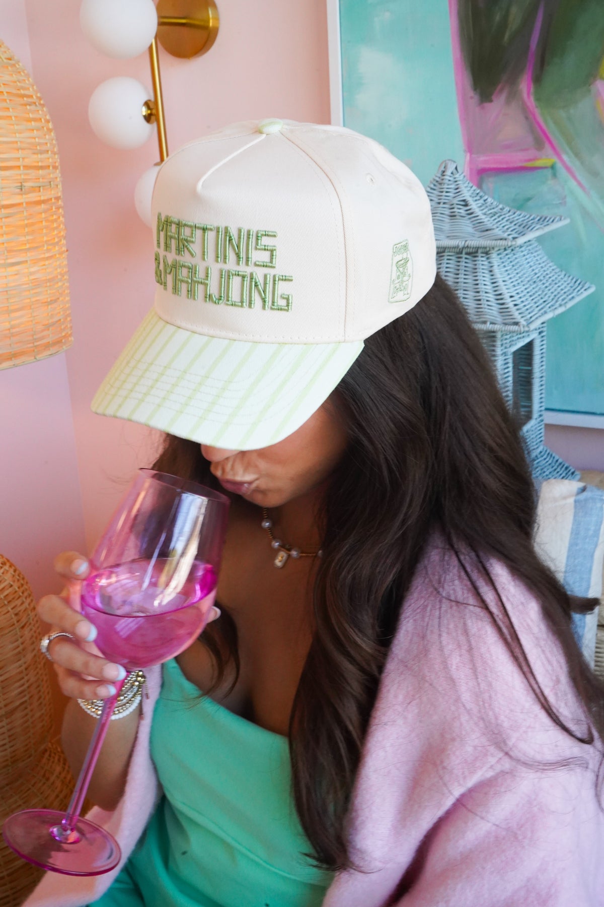 Martinis and Mahjong - Green Stripe Trucker Hat