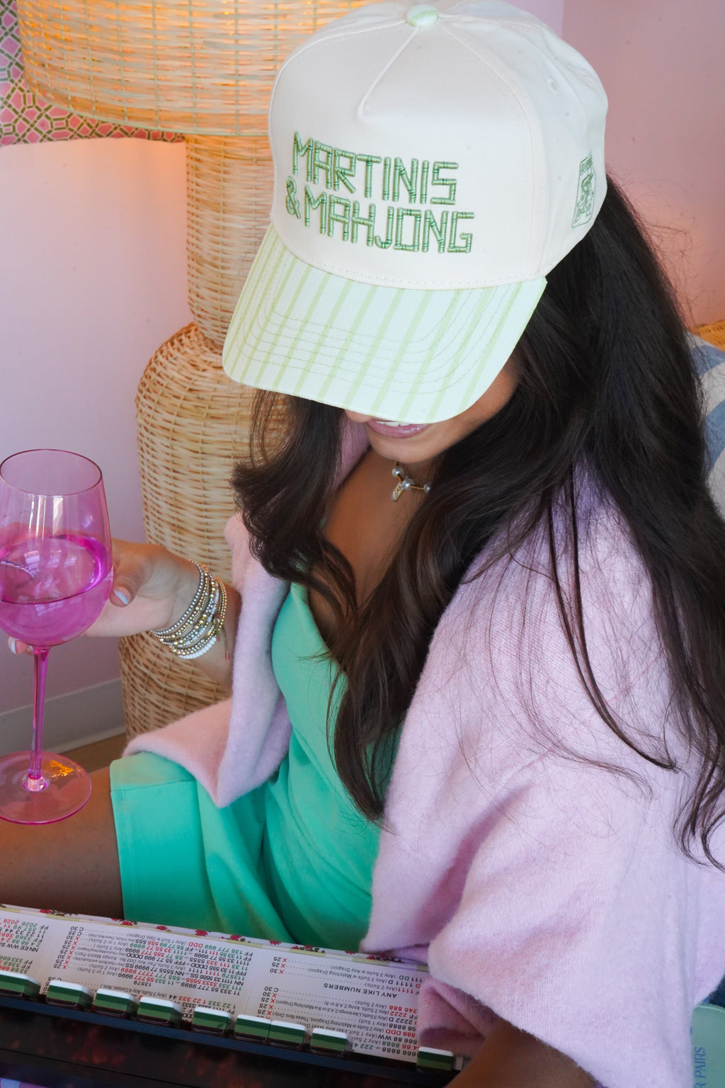 Martinis and Mahjong - Green Stripe Trucker Hat