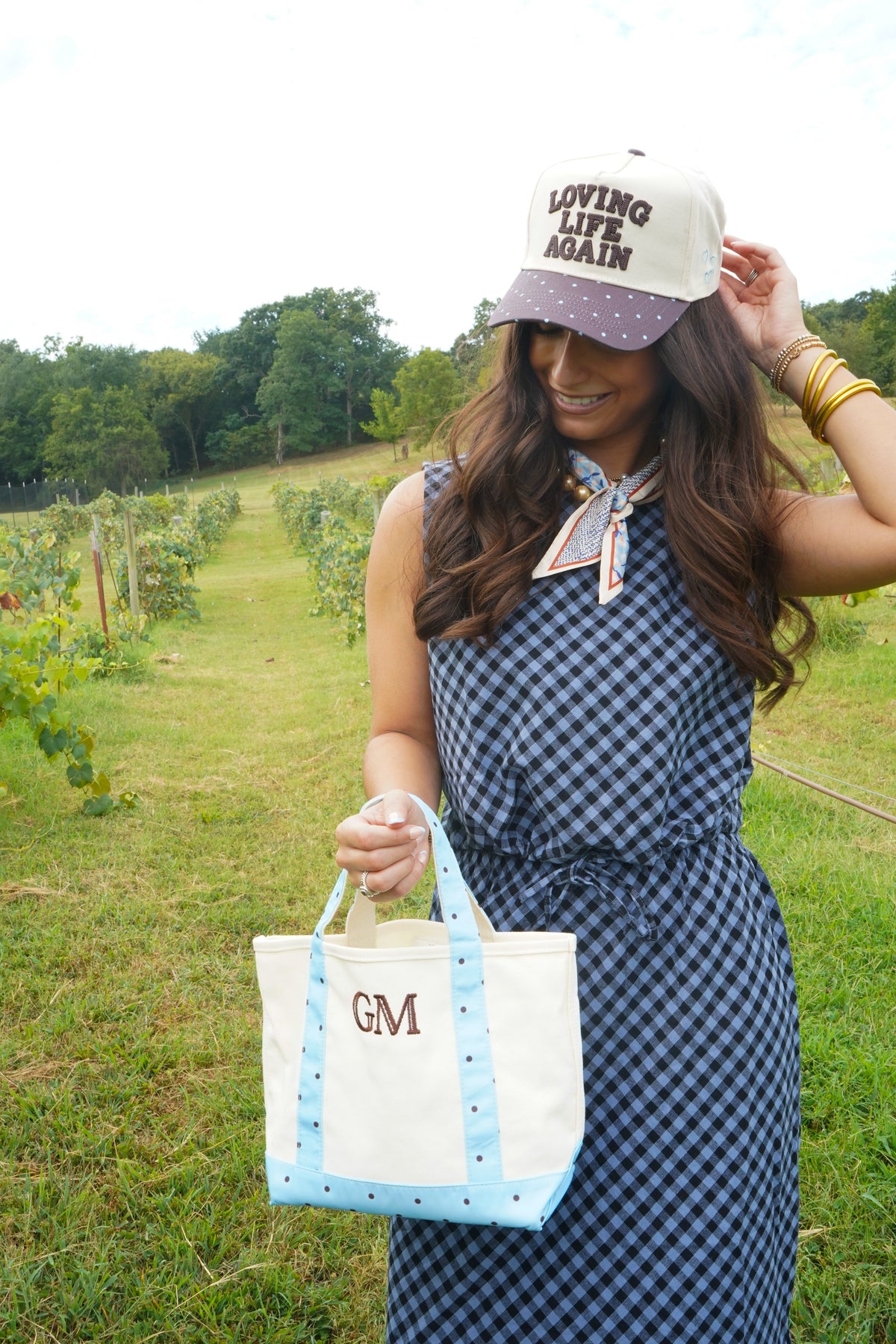 Loving Life Again - Brown & Blue Polka Dot Trucker Hat