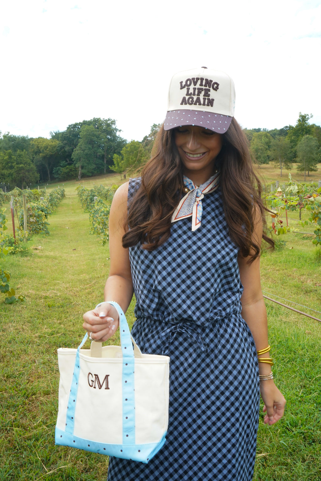 Loving Life Again - Brown & Blue Polka Dot Trucker Hat