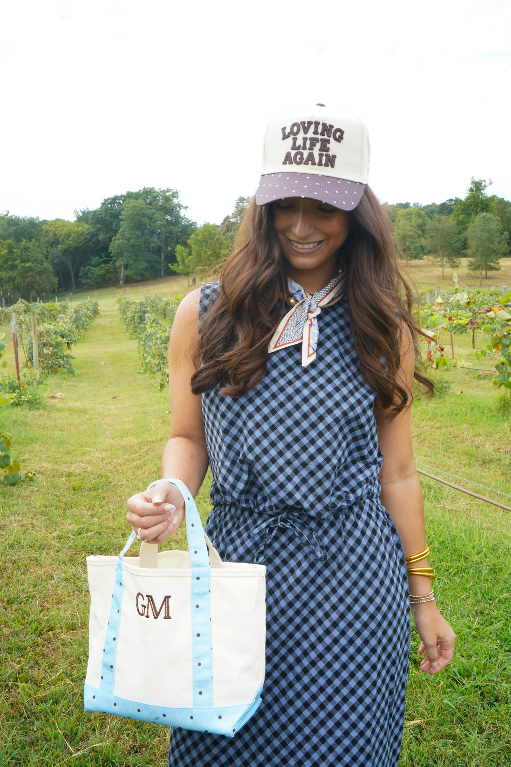Loving Life Again - Brown & Blue Polka Dot Trucker Hat