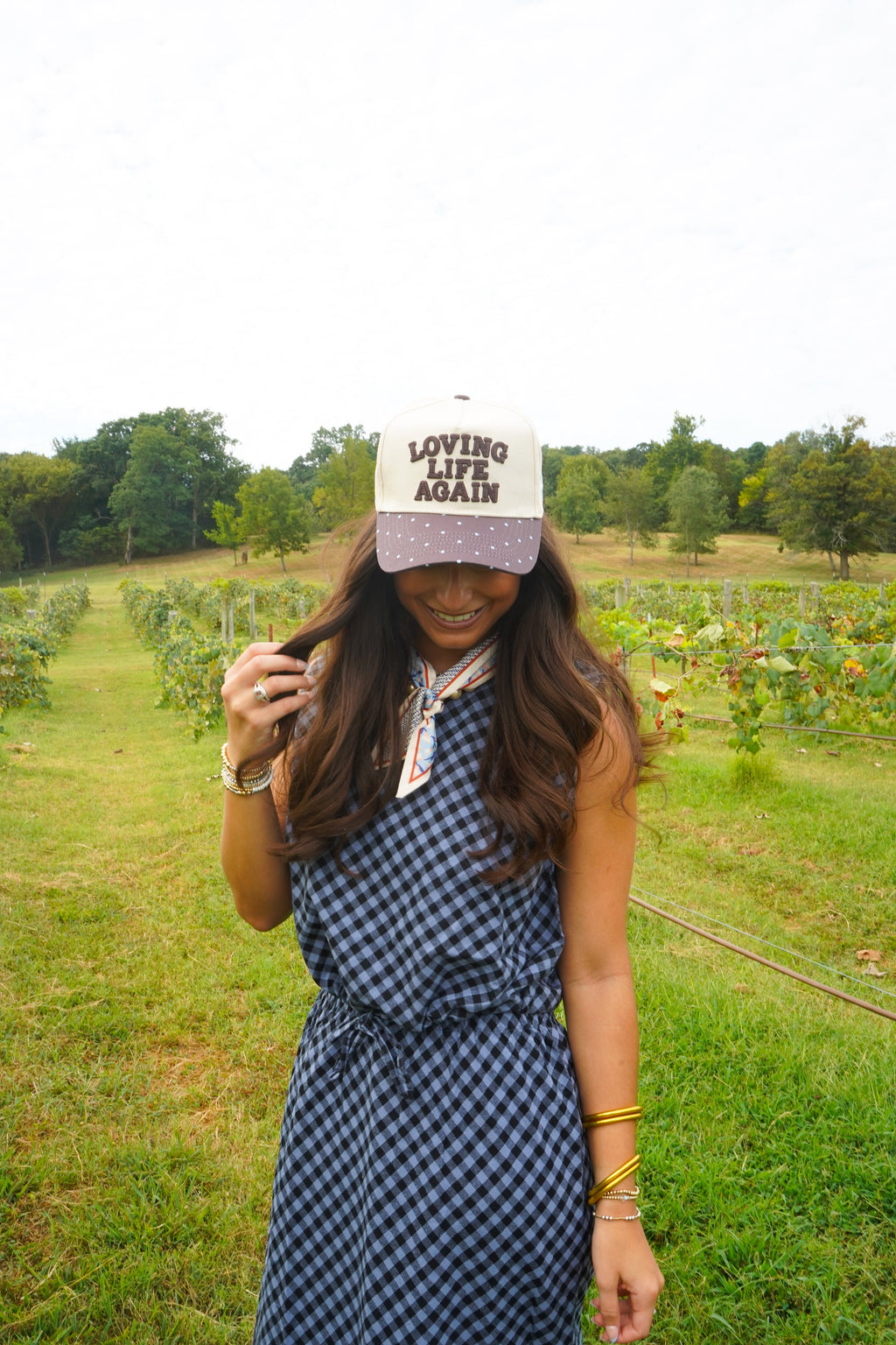 Loving Life Again - Brown & Blue Polka Dot Trucker Hat