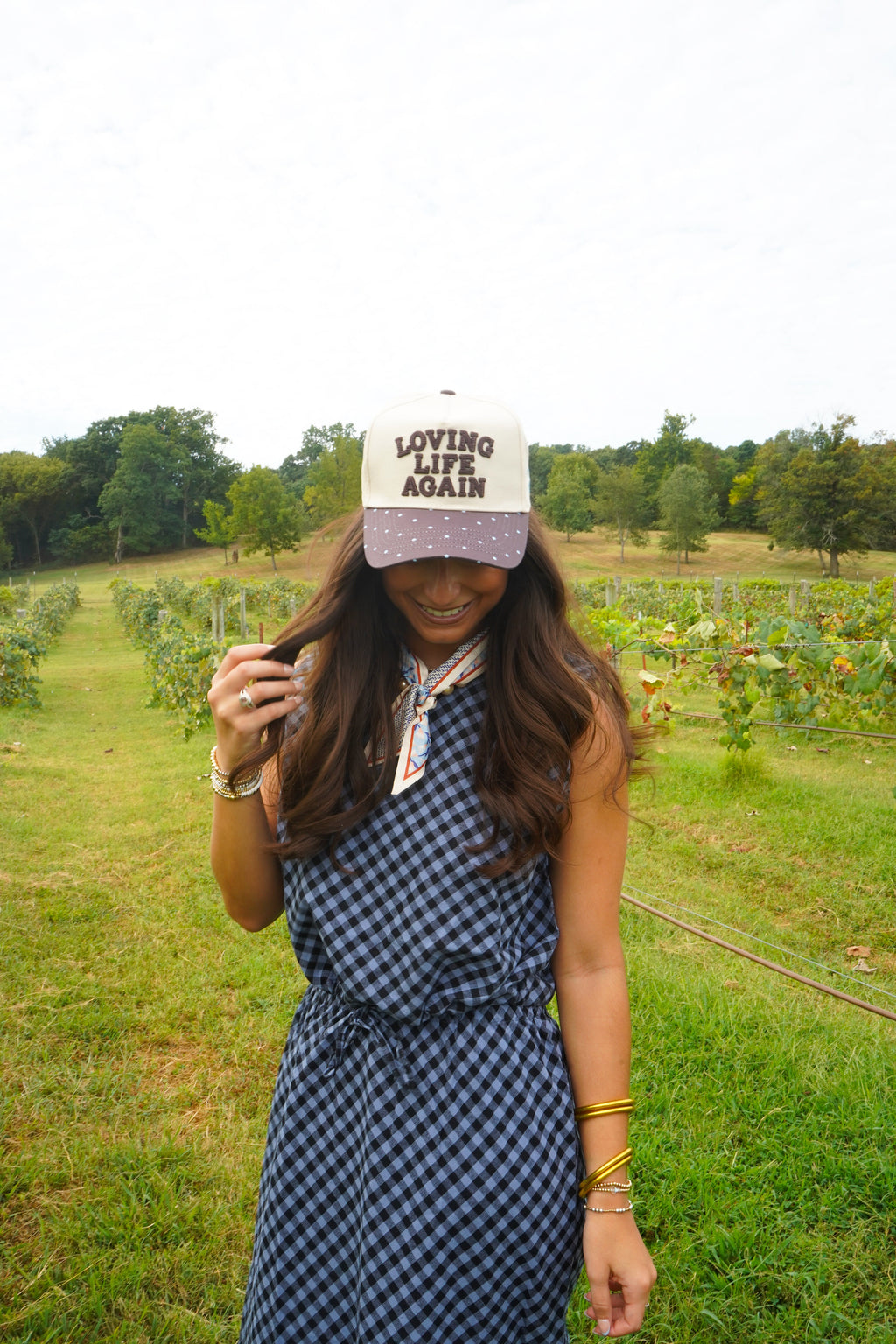 Loving Life Again - Brown & Blue Polka Dot Trucker Hat