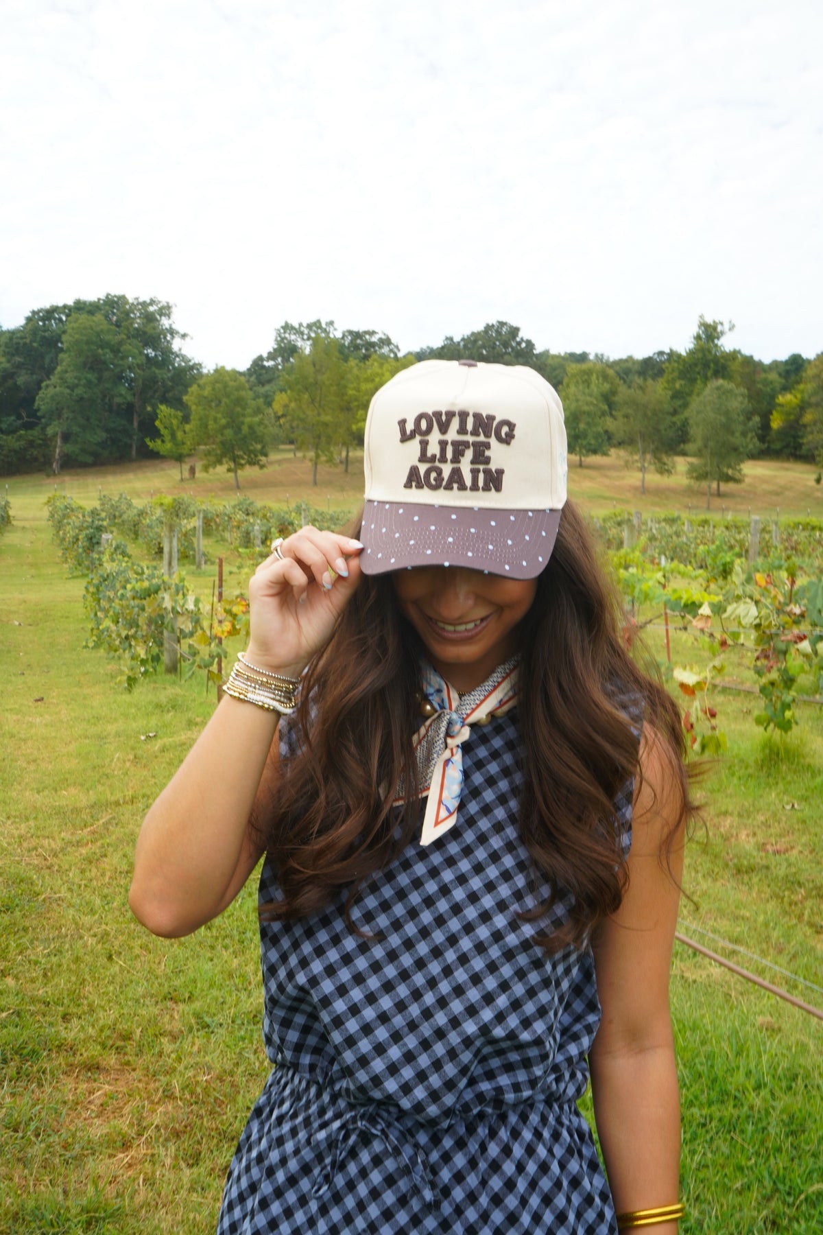 Loving Life Again - Brown & Blue Polka Dot Trucker Hat
