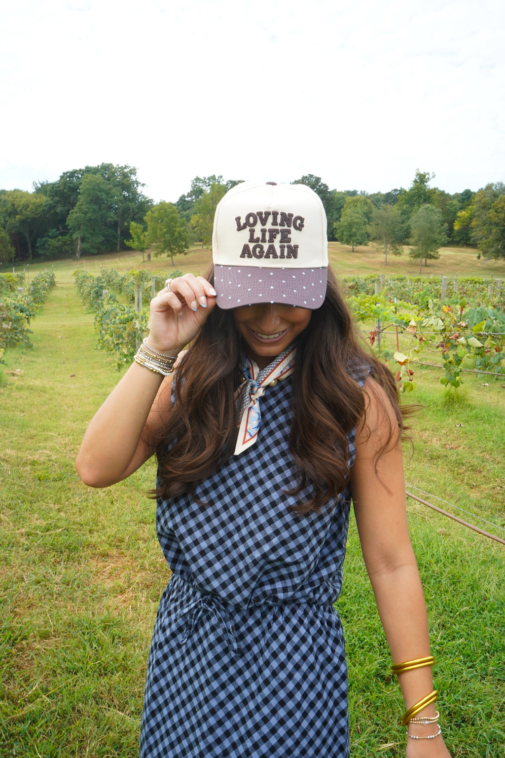 Loving Life Again - Brown & Blue Polka Dot Trucker Hat