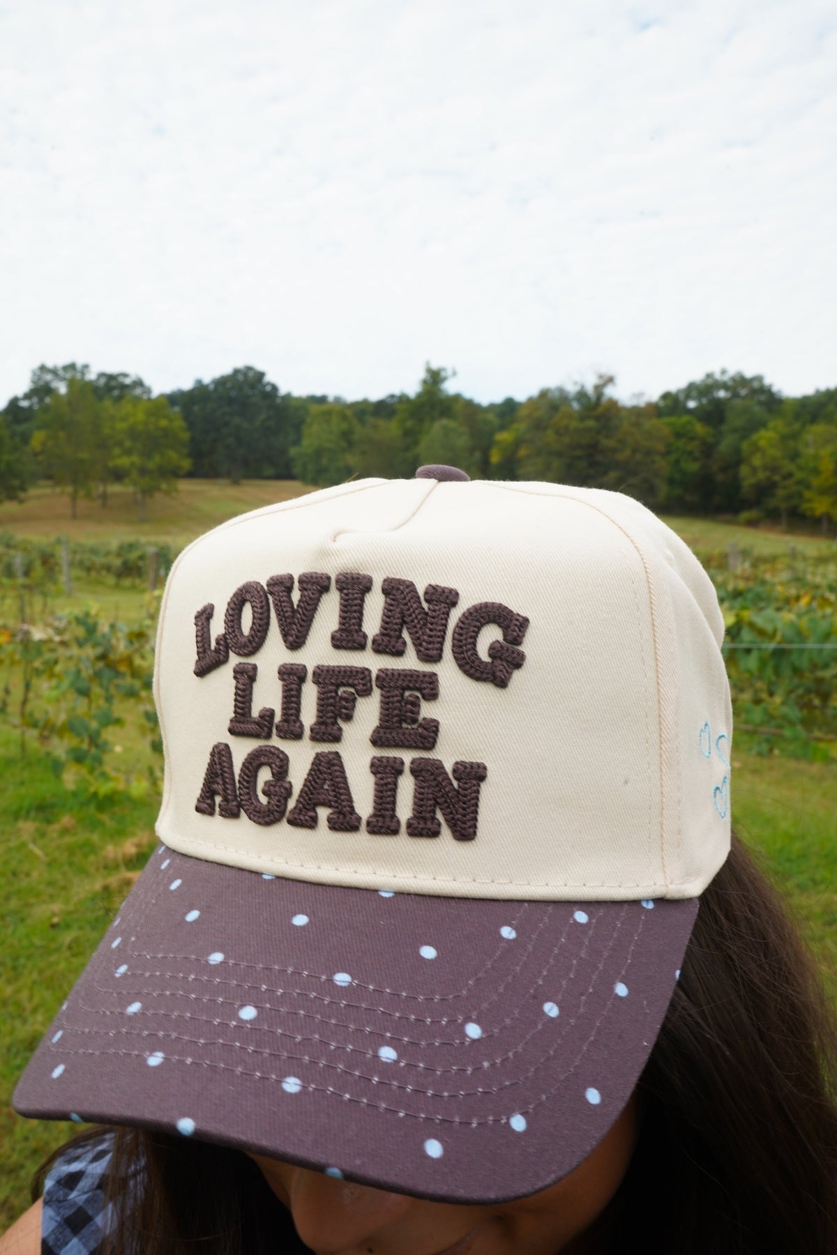 Loving Life Again - Brown & Blue Polka Dot Trucker Hat