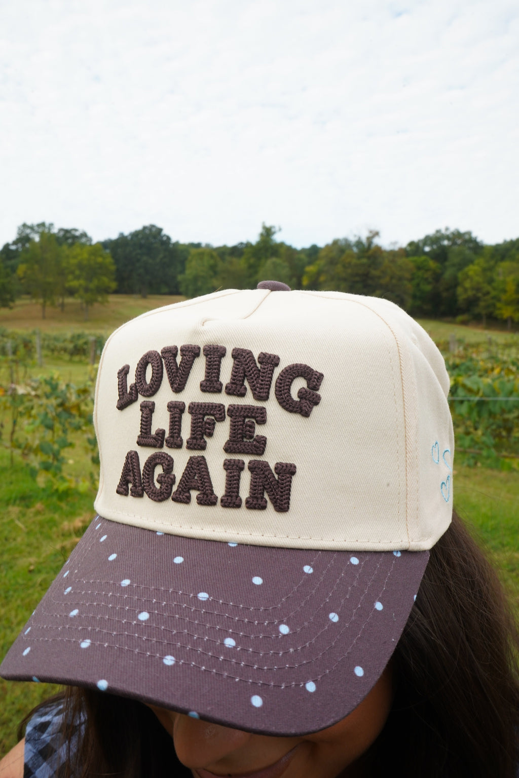 Loving Life Again - Brown & Blue Polka Dot Trucker Hat