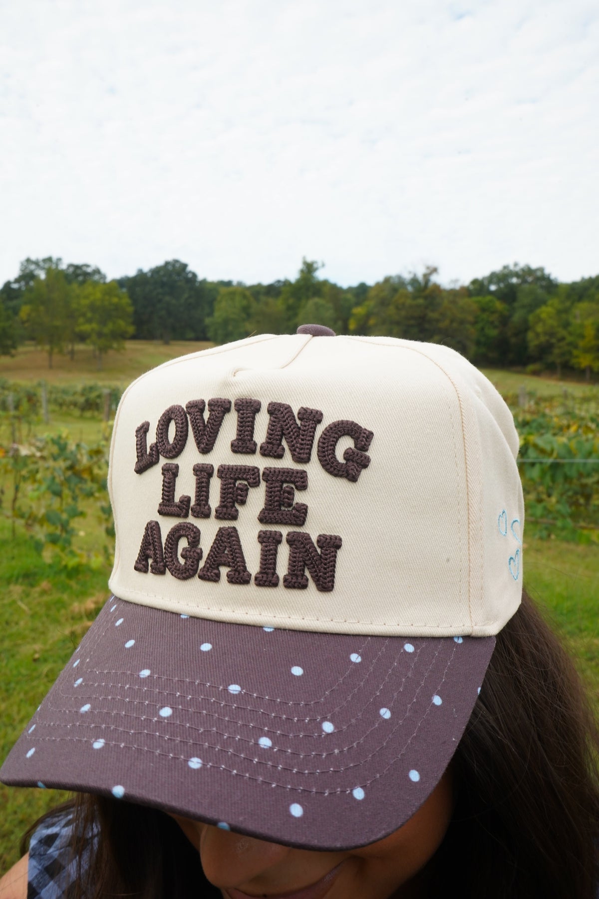 Loving Life Again - Brown & Blue Polka Dot Trucker Hat