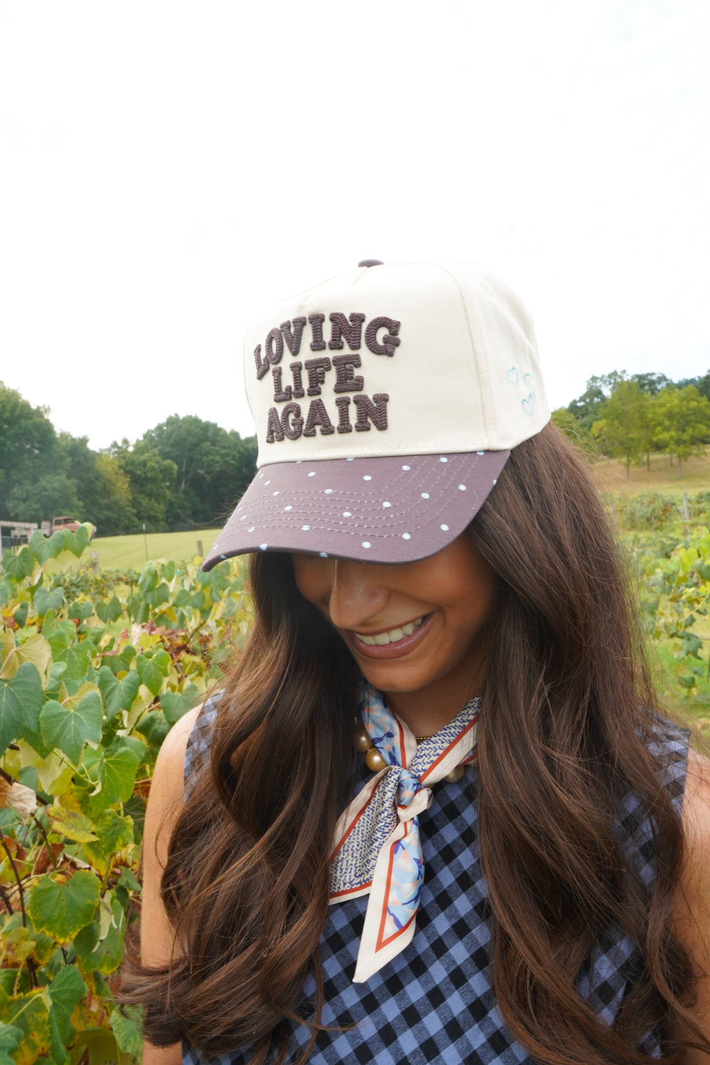 Loving Life Again - Brown & Blue Polka Dot Trucker Hat