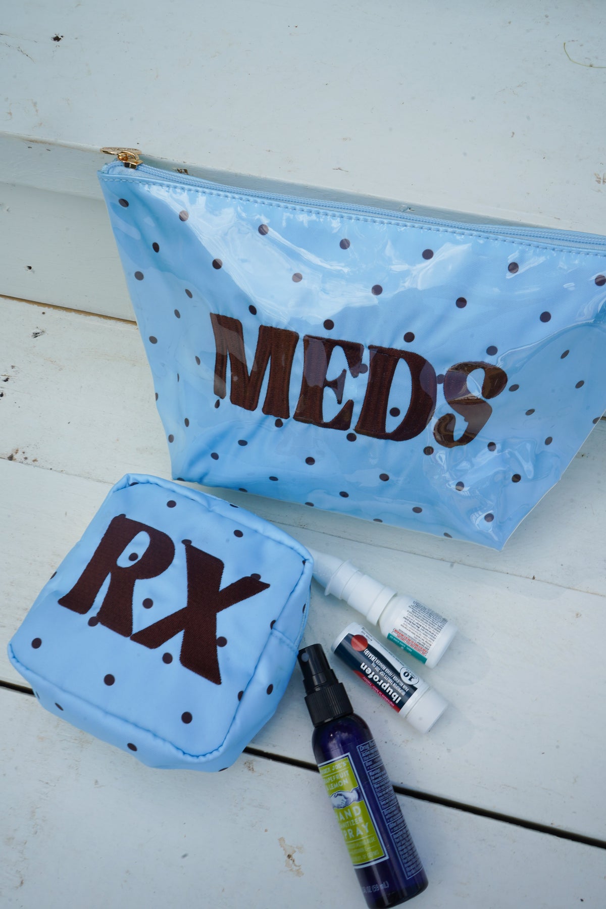 RX - Baby Blue & Brown Polka Dot Mini