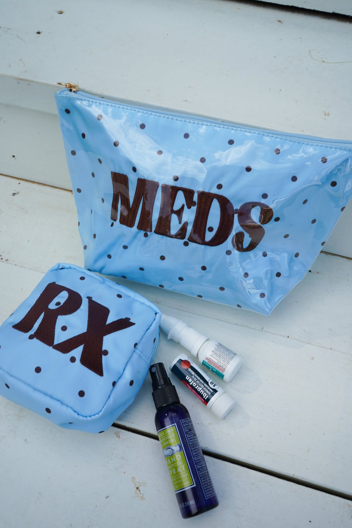 RX - Baby Blue & Brown Polka Dot Mini