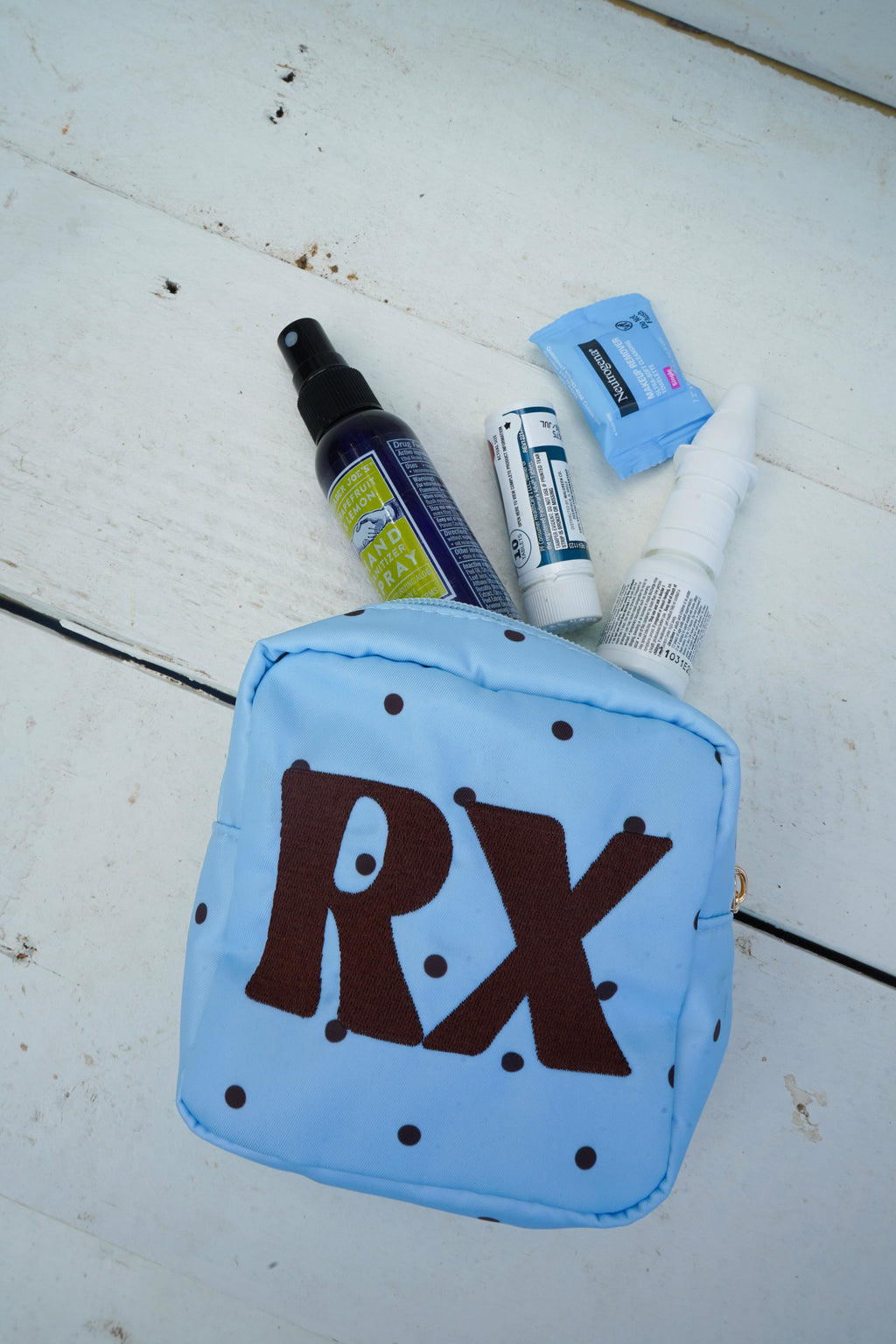 RX - Baby Blue & Brown Polka Dot Mini