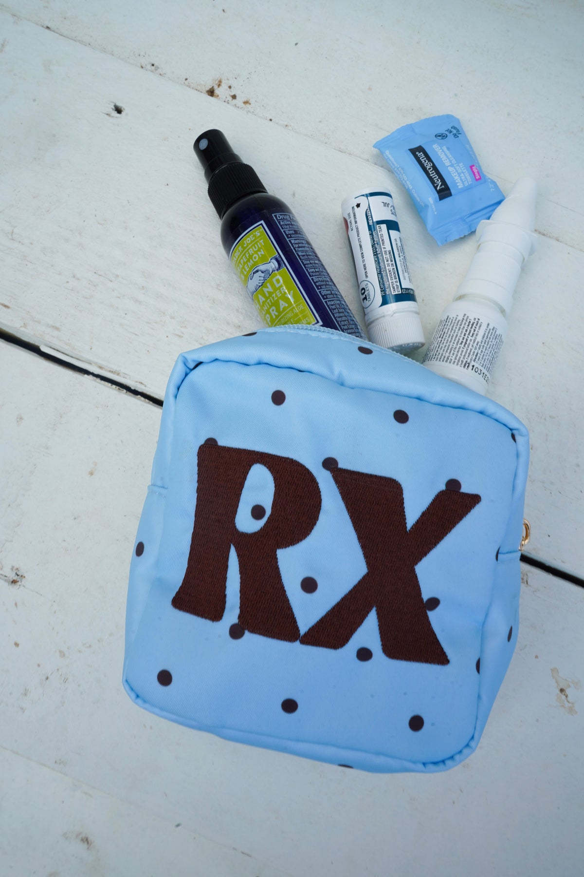 RX - Baby Blue & Brown Polka Dot Mini