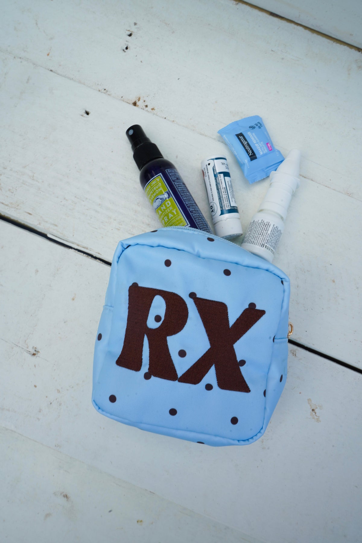 RX - Baby Blue & Brown Polka Dot Mini