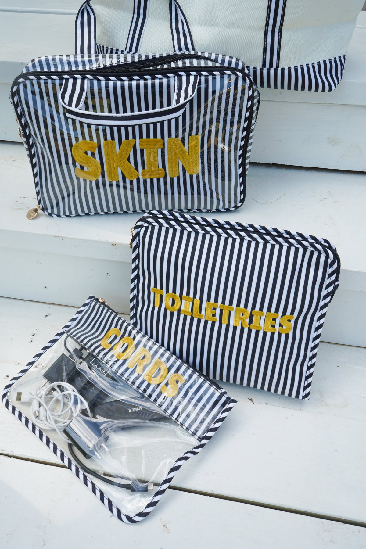 Cords - Black & White Stripe Flat Clear Pouch