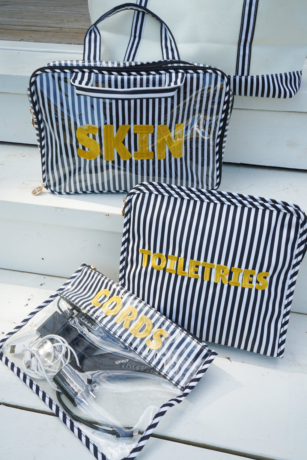 Skin - Striped Clear Coat Toiletry Case