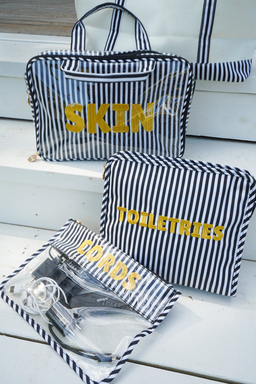 Cords - Black & White Stripe Flat Clear Pouch