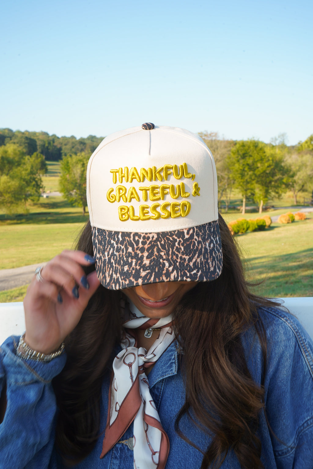 Thankful, Grateful & Blessed - Leopard Trucker Hat