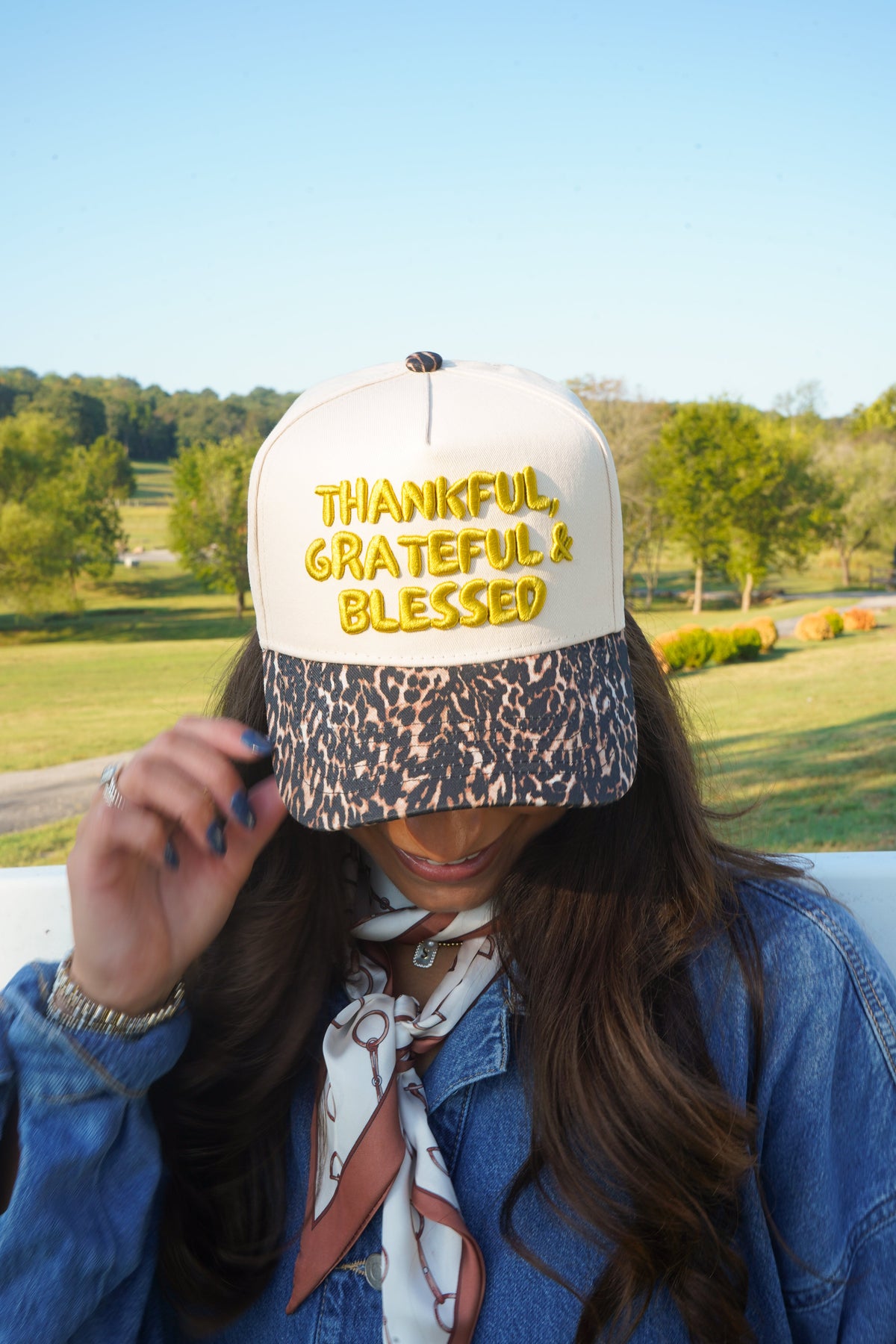 Thankful, Grateful & Blessed - Leopard Trucker Hat