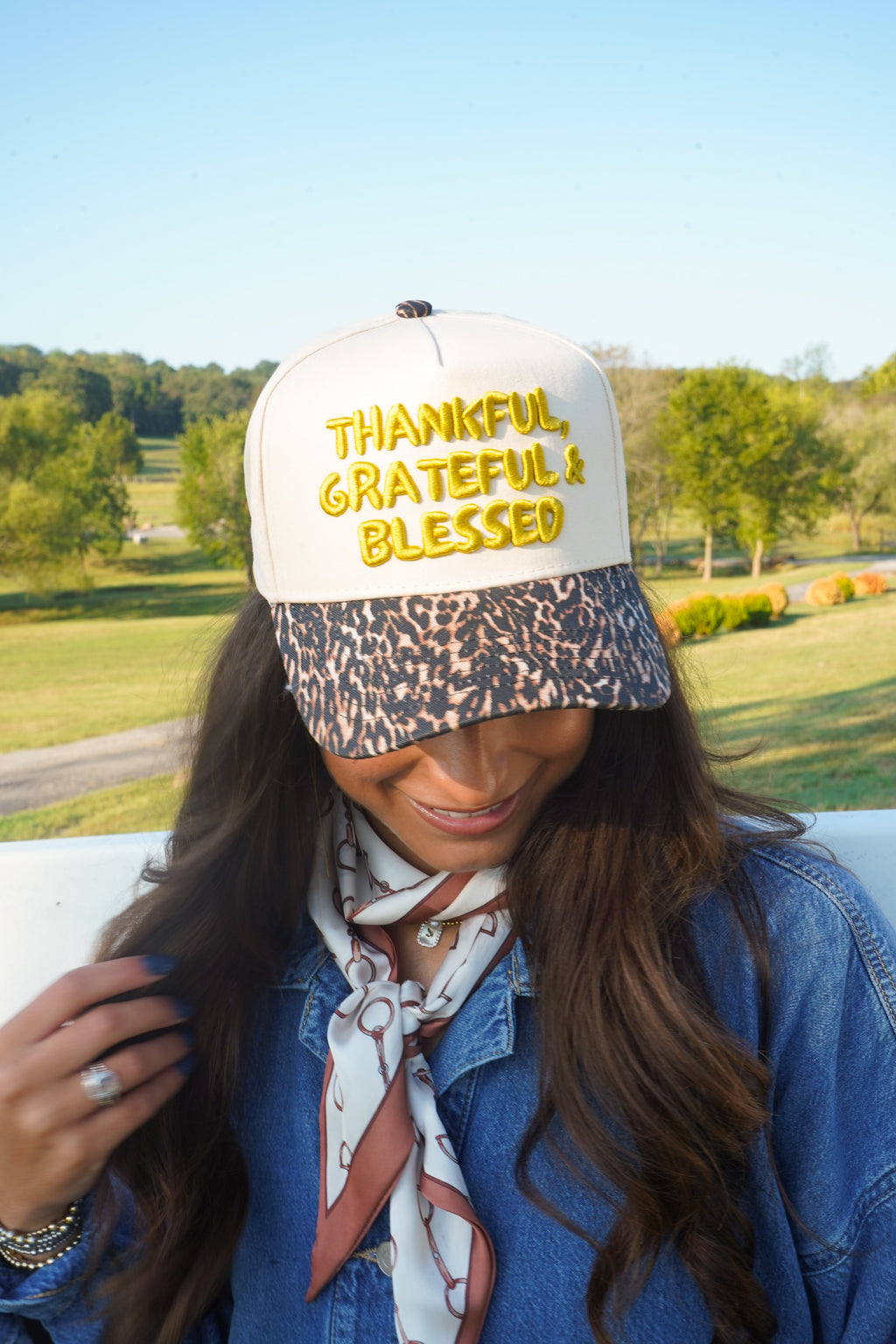 Thankful, Grateful & Blessed - Leopard Trucker Hat