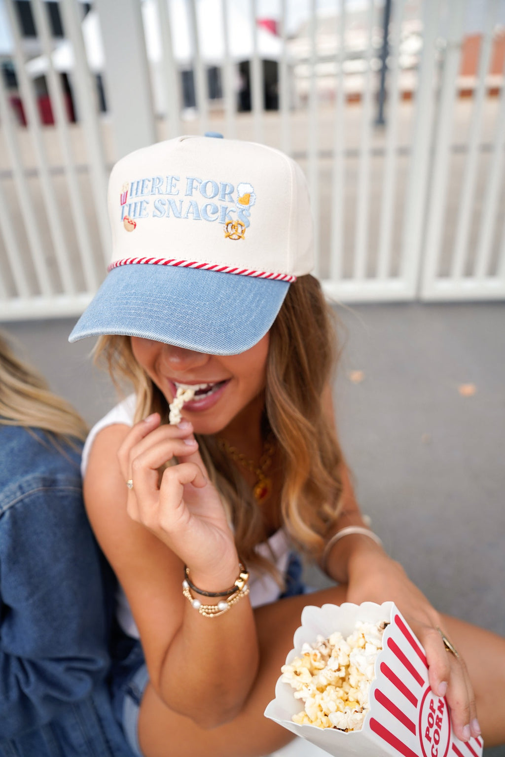 Here for the Snacks - Denim Vintage Trucker Hat