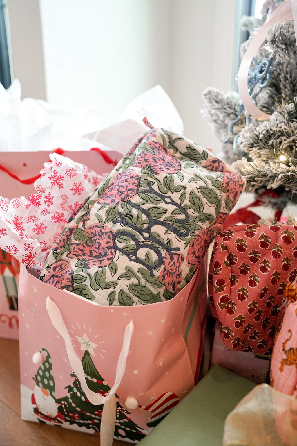 Quilted Block-Print Makeup Bag