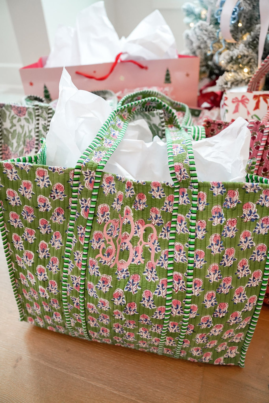 Quilted Block-Print Tote Bag