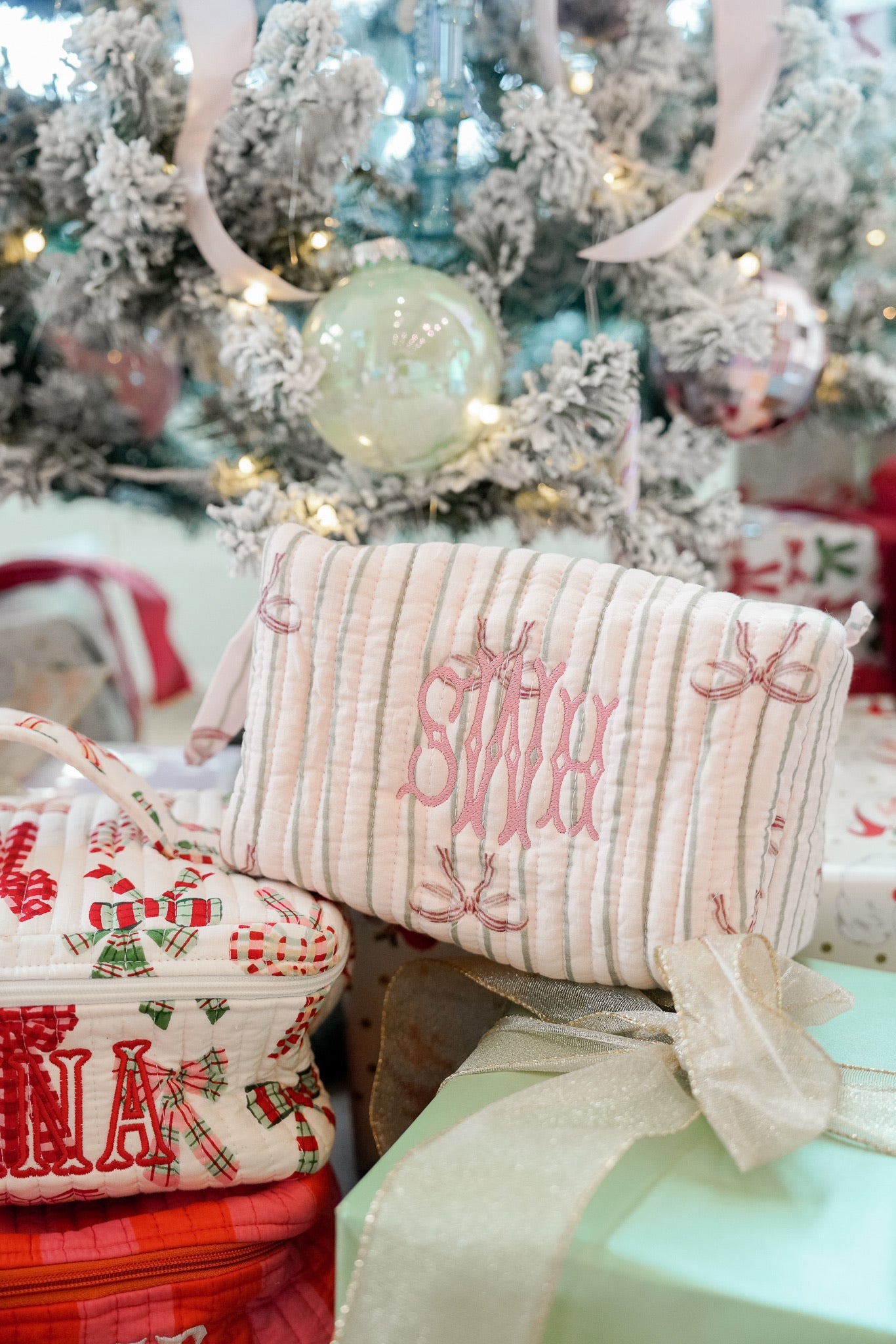 Quilted Block-Print Makeup Bag