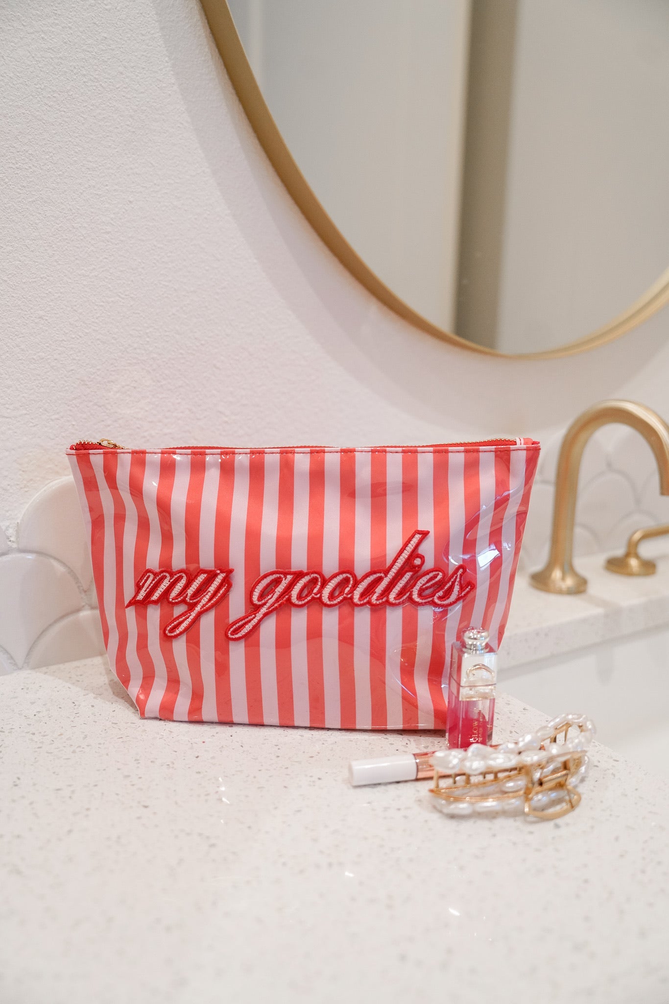 My Goodies - Pink & Red Stripes Clear Coat Bag