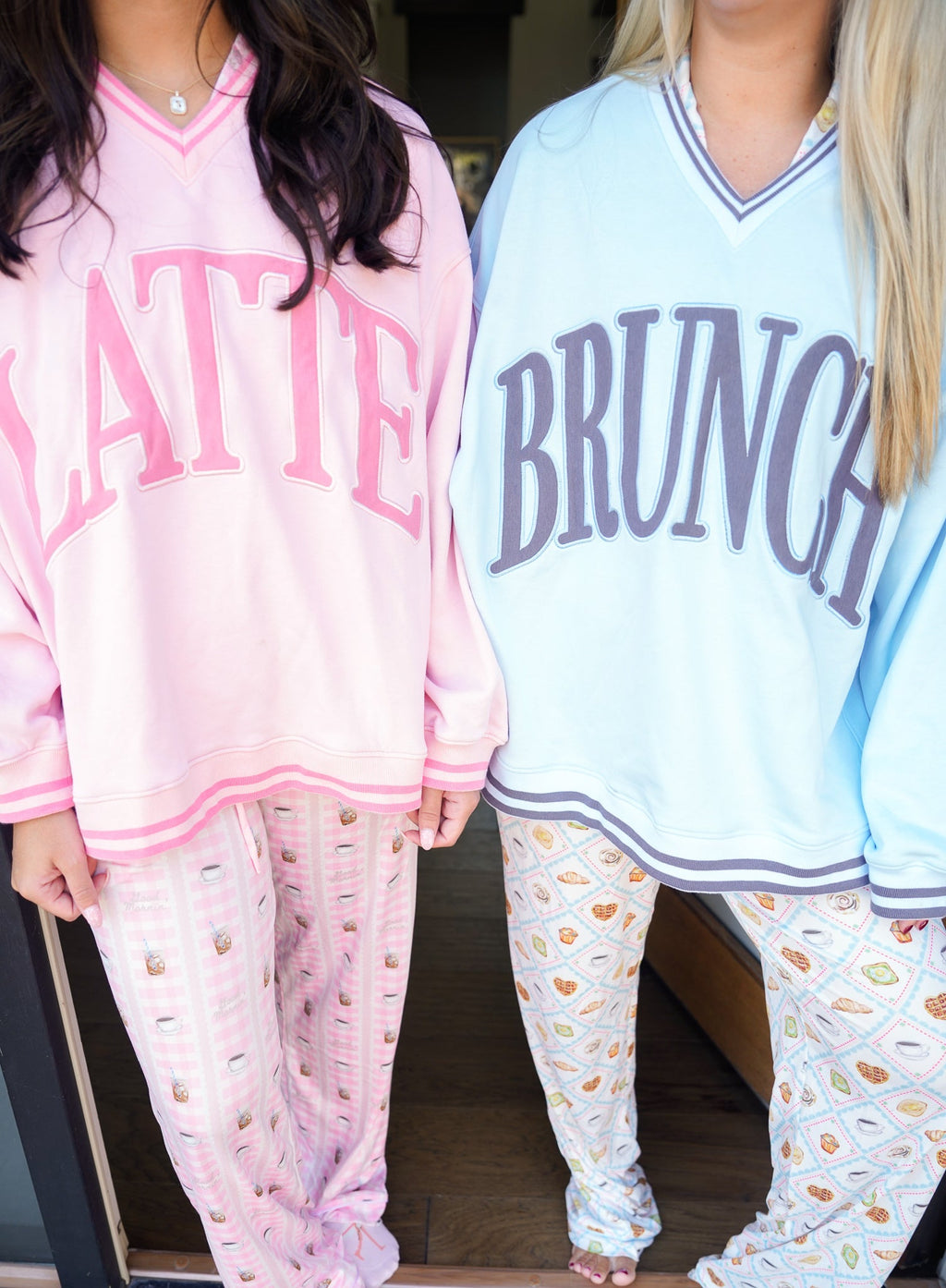 Latte - Pink Vintage V-Neck Sweatshirt