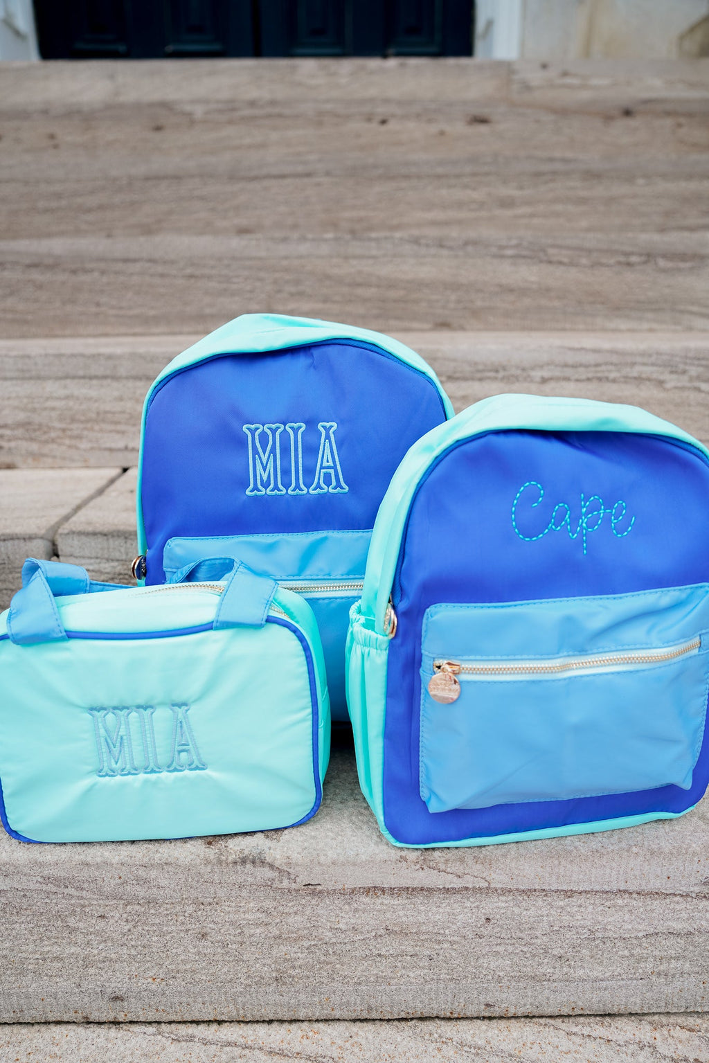 Blue + Teal Colorblock Backpack -PLAIN NO EMBROIDERY