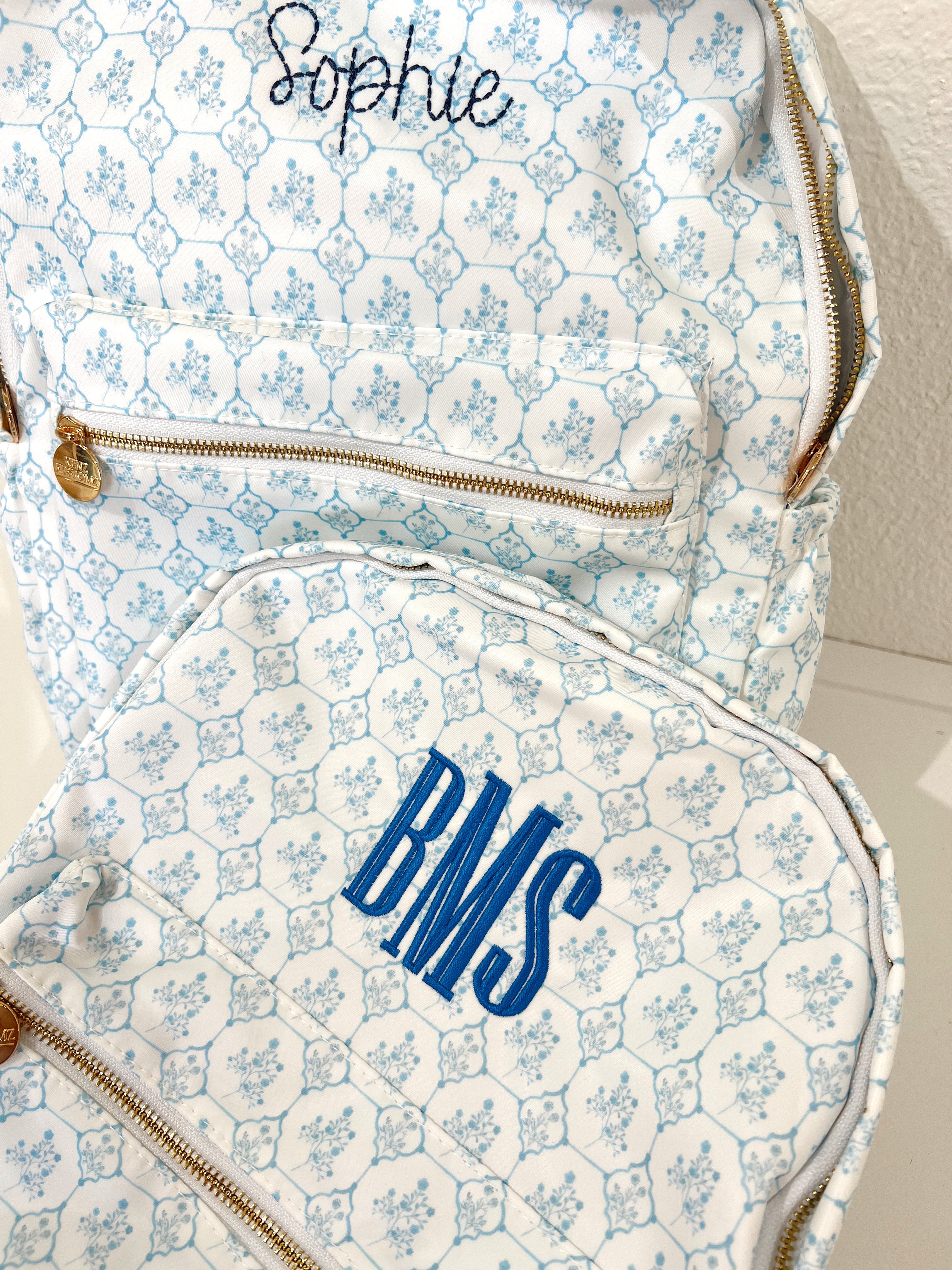 Blue Toile Backpack -PLAIN NO EMBROIDERY