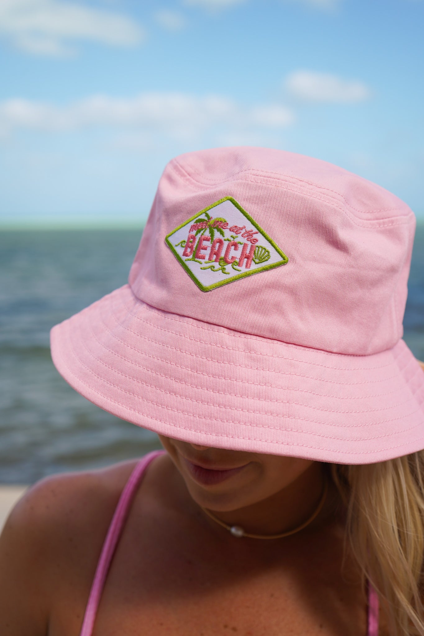 Meet Me at the Beach Bucket Hat - Pink & Green