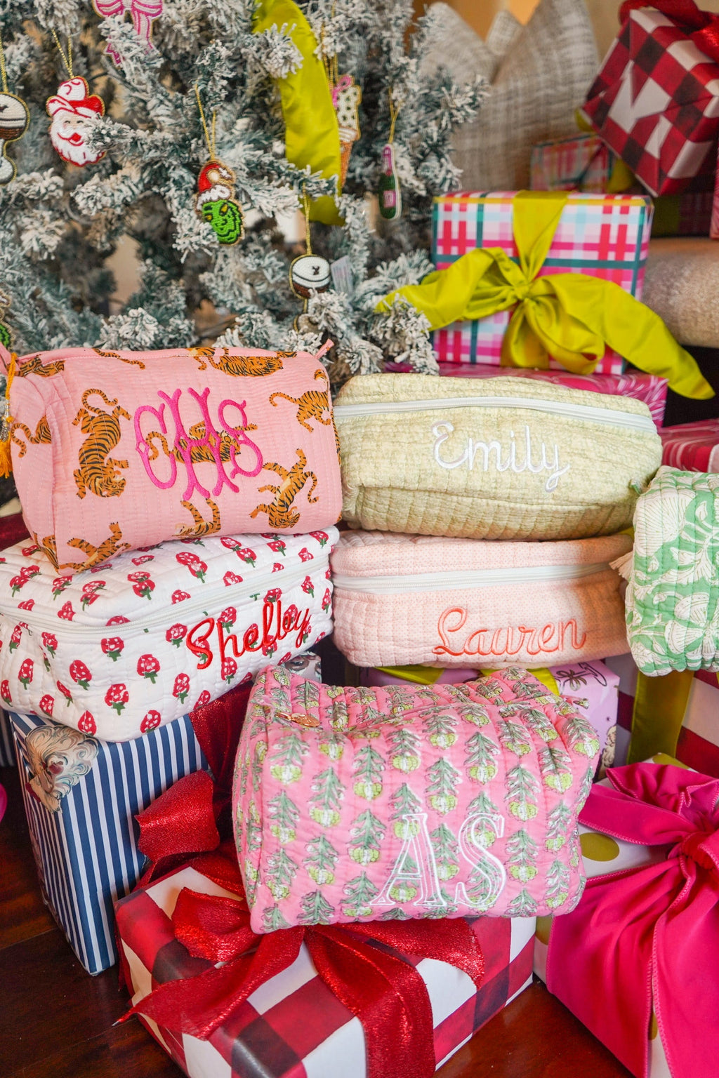 Quilted Block-Print Makeup Bag