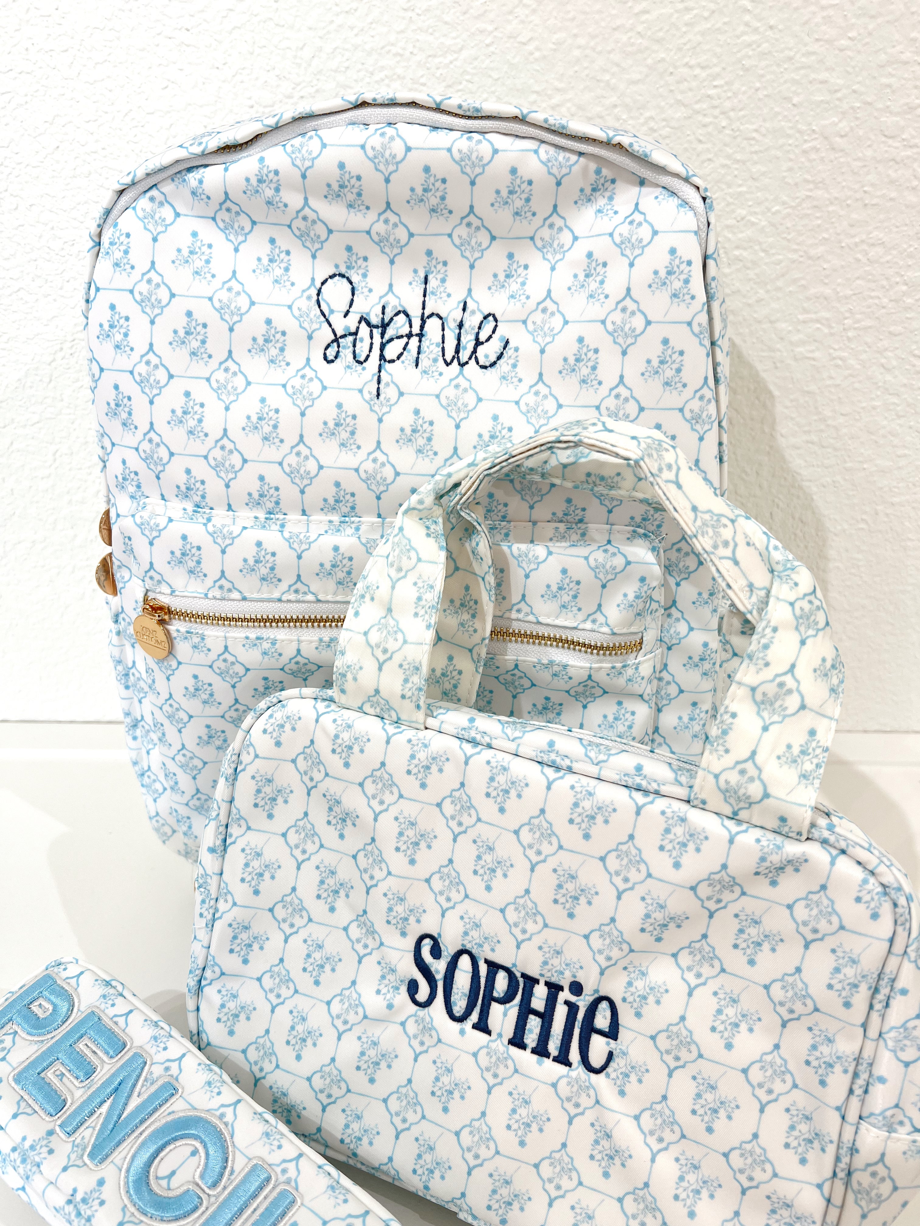 Blue Toile Backpack -PLAIN NO EMBROIDERY