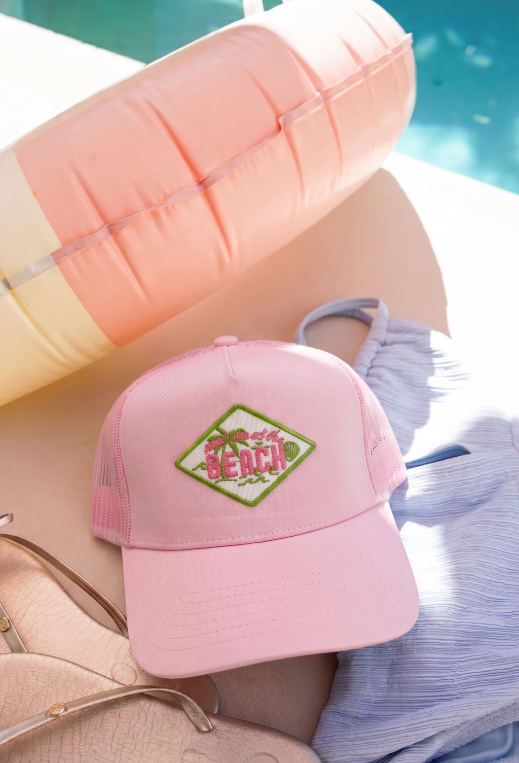 Meet Me at the Beach Hat - Pink & Green