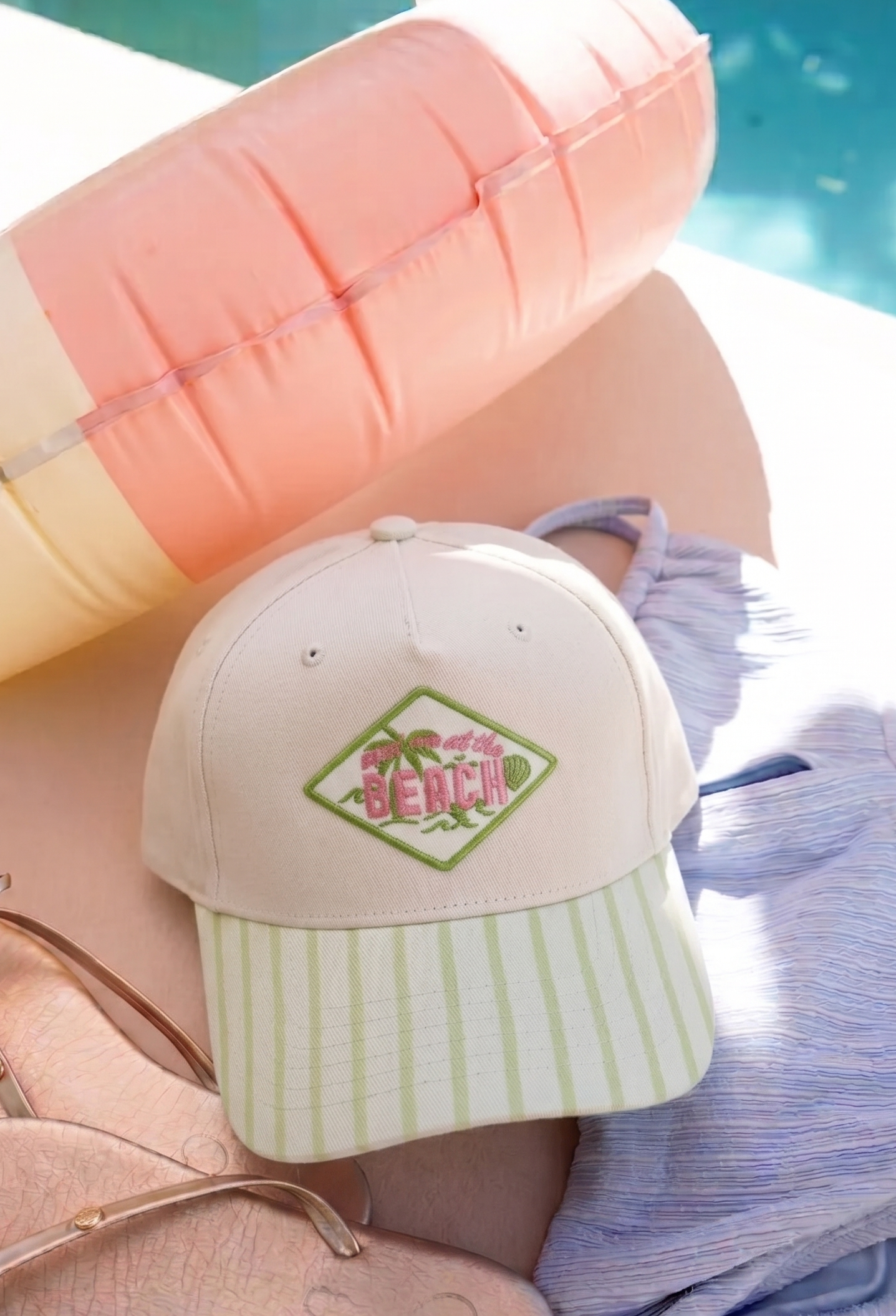 Meet Me at the Beach Hat - Pink & Green