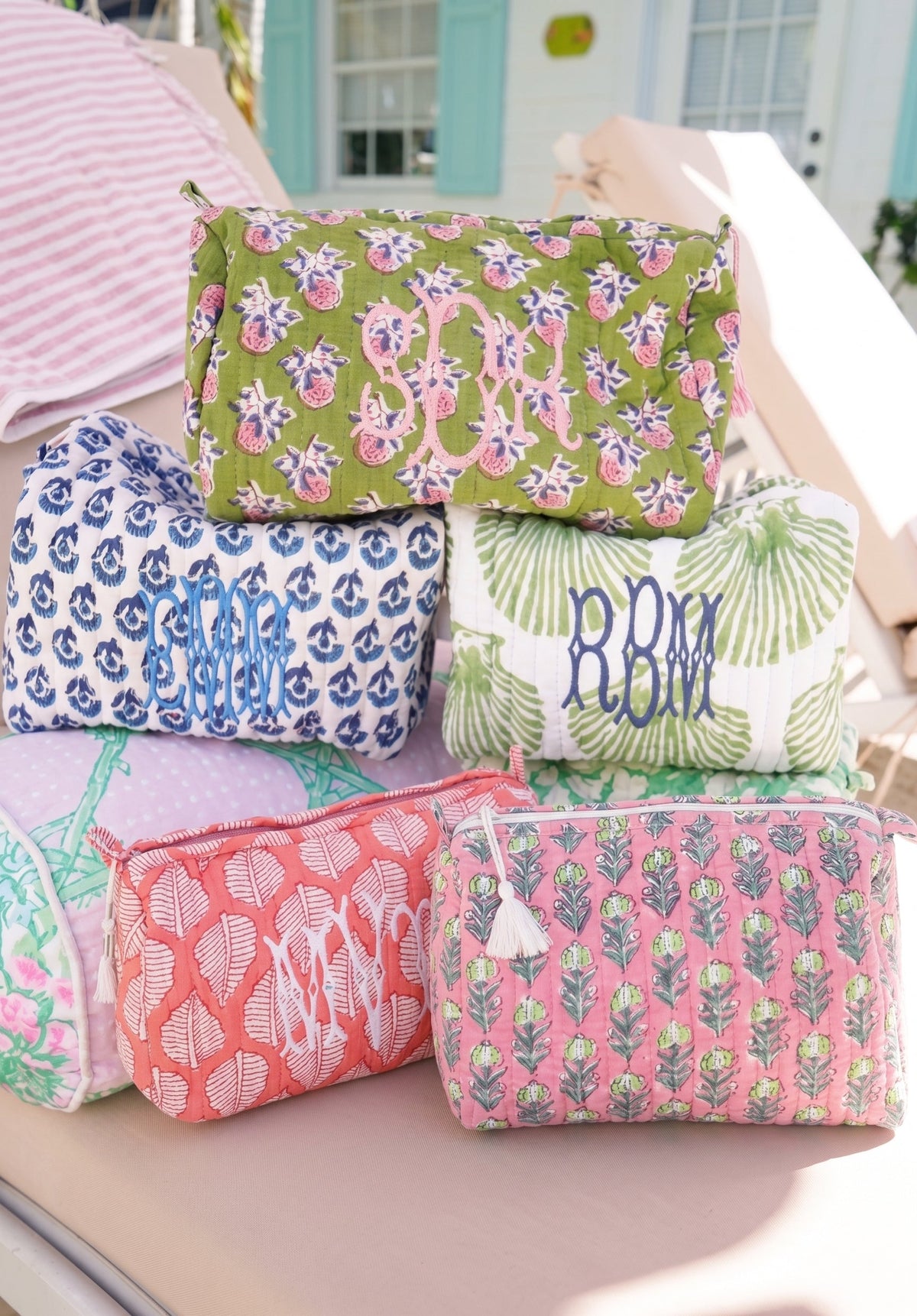 Quilted Block-Print Makeup Bag