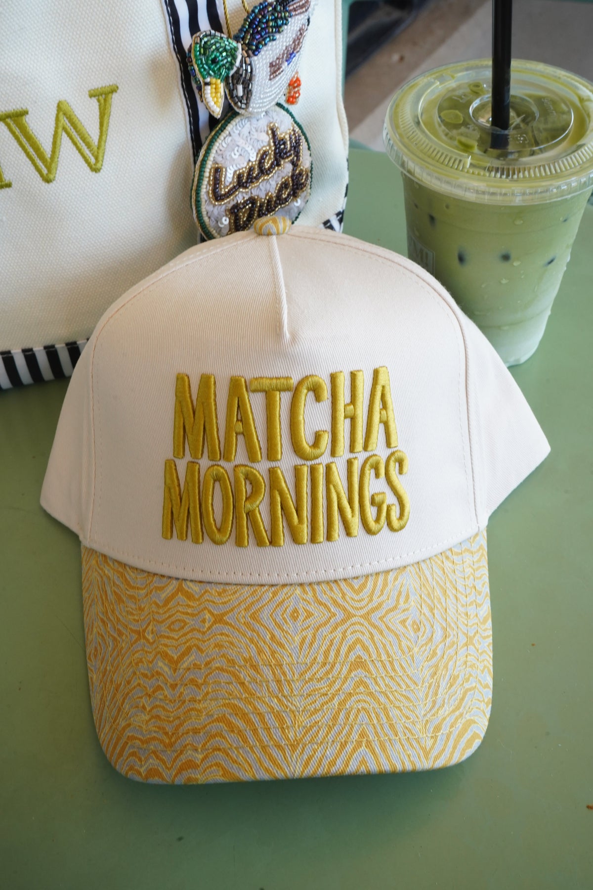 Matcha Mornings - Chartreuse Zebra Trucker Hat